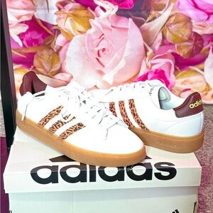 NIB Adidas White and Brown Sneakers with Animal Print